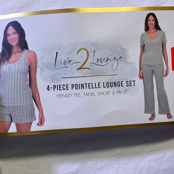 Live 2 Lounge 3 Pcs Ribbed Pointelle Lounge Set Henley Tee Tank Short M Green - Picture 5 of 7